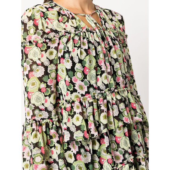 Cinq A Sept Dita Floral Print Long Sleeve Minidress in Prickly Pear Multi Size 4 - Picture 5 of 11